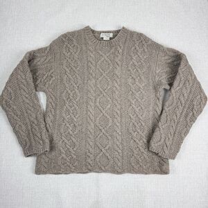 J Crew Handknit Sweater Mens Large Gray Brown 100% Shetland Wool Cable Fisherman